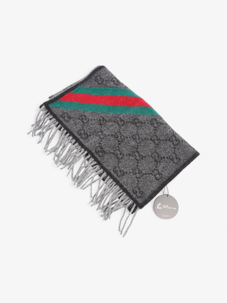 Gucci GG Web Scarf GG Supreme / Red / Green Wool Image 5