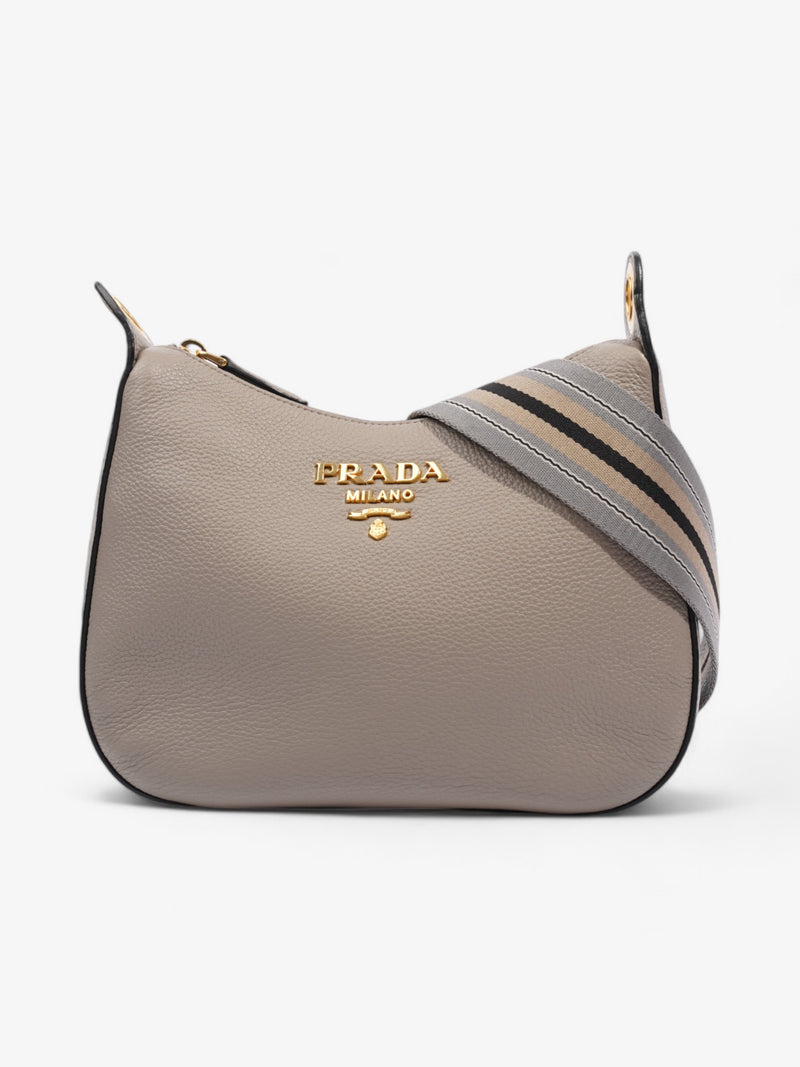  Prada Zipped Hobo Taupe Calfskin Leather