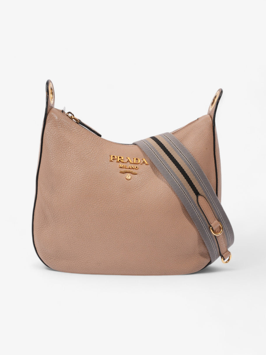 Prada Zipped Hobo Taupe Calfskin Leather Image 1