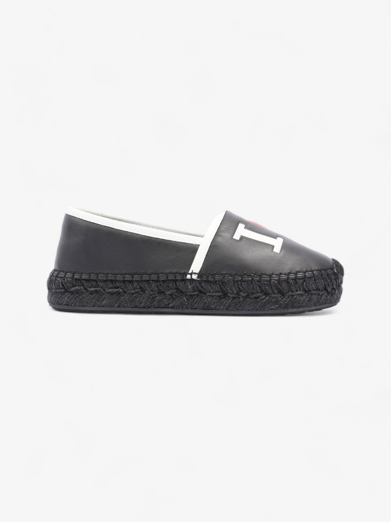  Dolce and Gabbana Logo Embossed Slip On Espadrille Black / White / Red Leather EU 37 UK 4