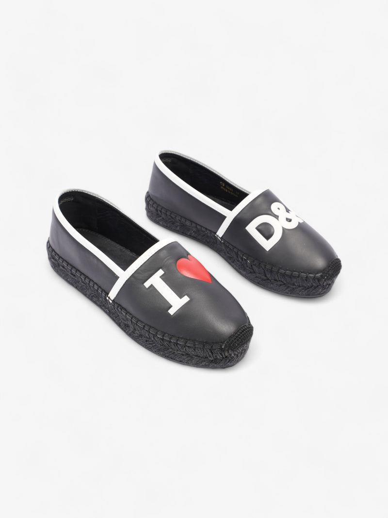  Dolce and Gabbana Logo Embossed Slip On Espadrille Black / White / Red Leather EU 37 UK 4