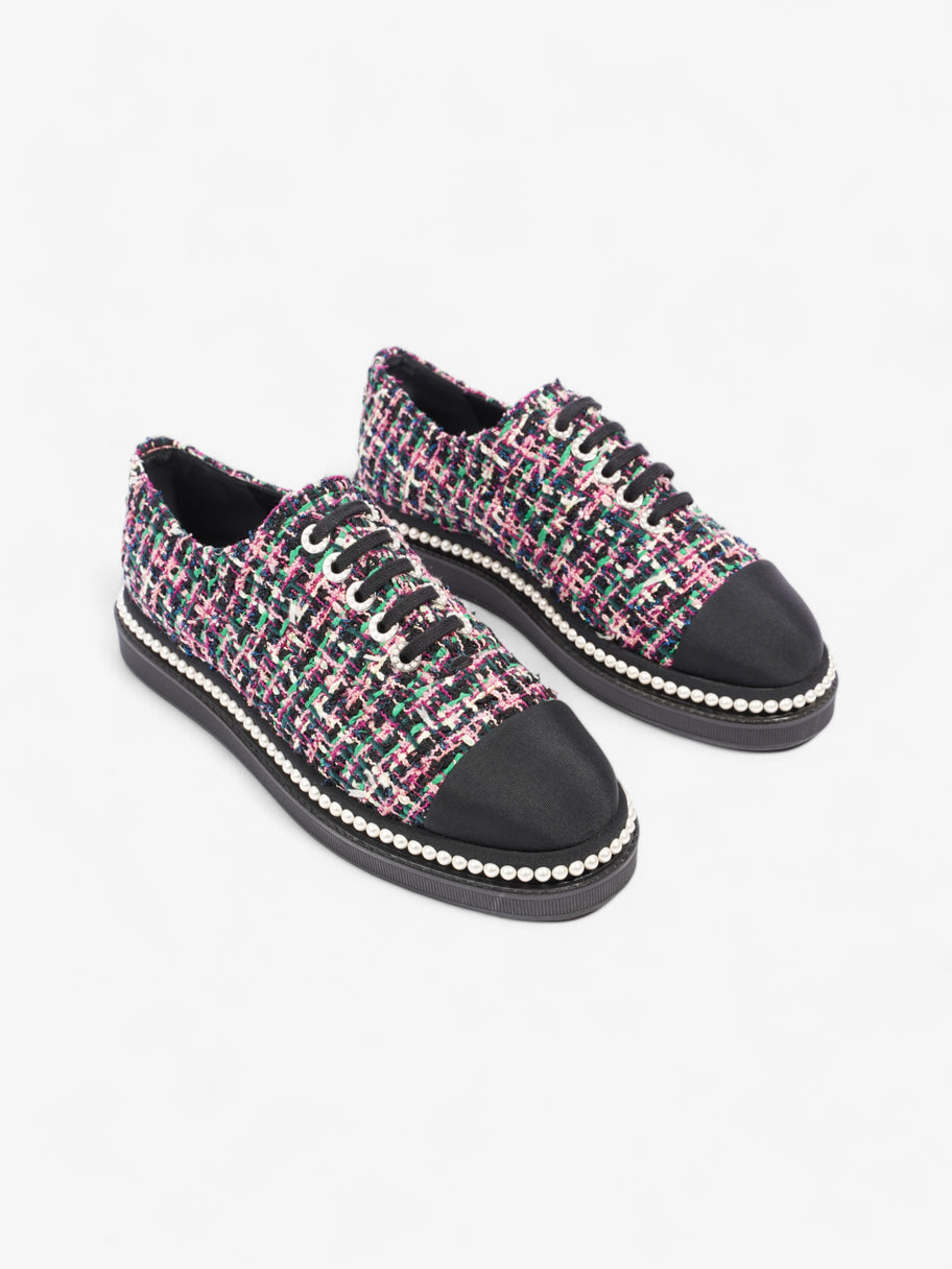 Chanel Tweed Faux Pearl Lace Up Multicolour  / Black Tweed EU 39.5 UK 6.5 Image 2