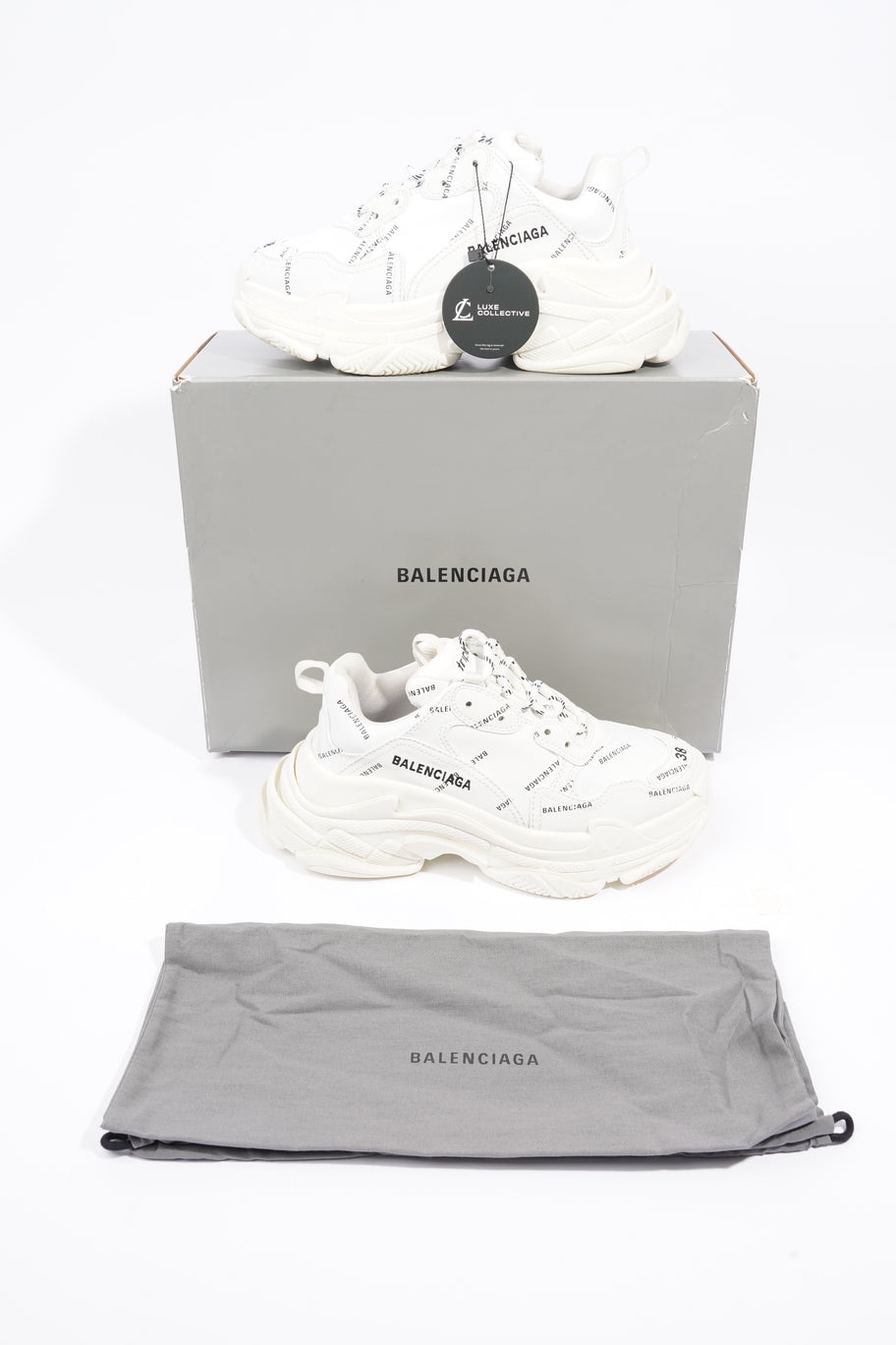 Balenciaga Triple S Sneaker Logo All Over  White Leather EU 38 UK 5 Image 10