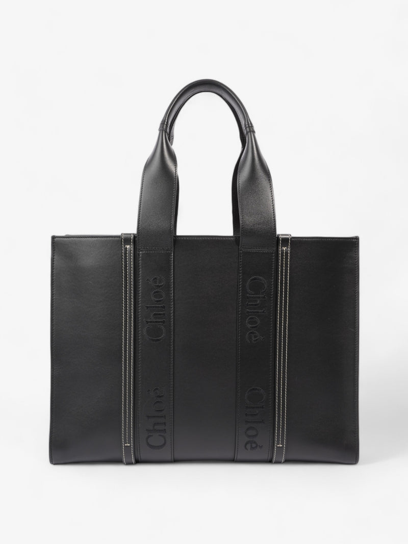  Chloe Woody Tote Black Calfskin Leather Large