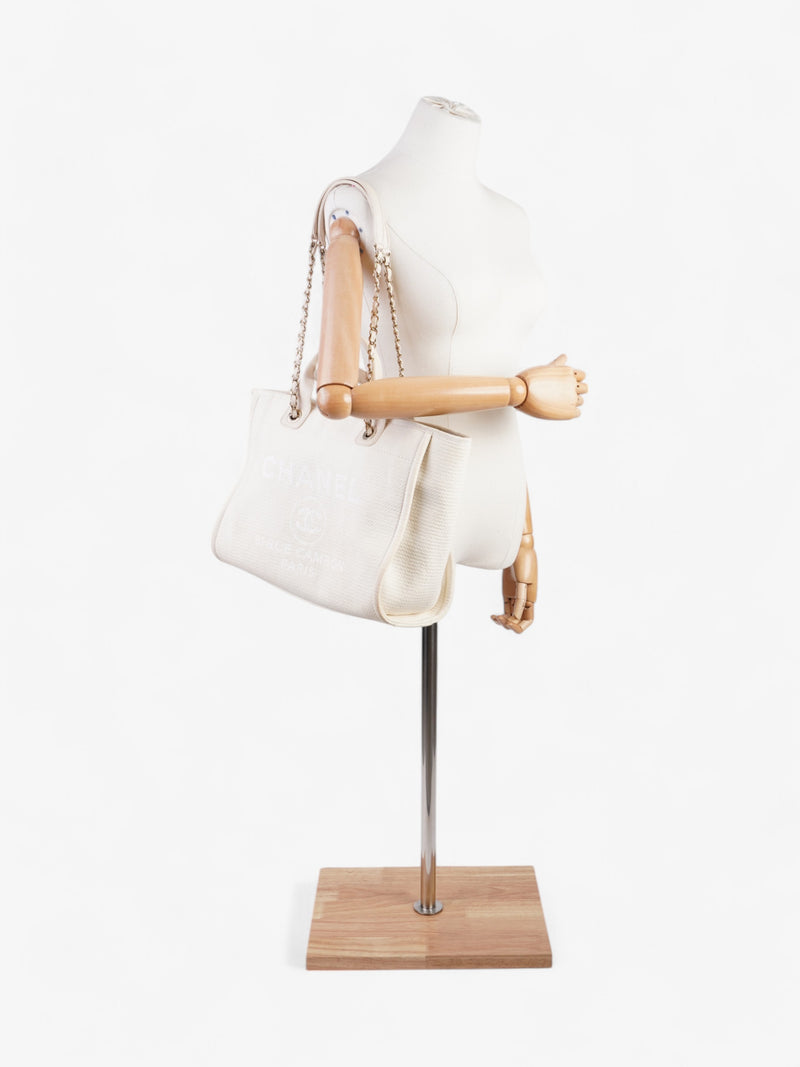  Chanel Deauville Tote Bag Cream Tweed Medium