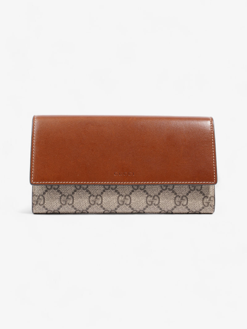  Gucci Continental Wallet Brown / GG Supreme Calfskin Leather