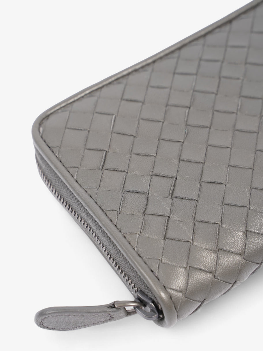 Bottega Veneta Zip Around Wallet Grey Intrecciato Leather Image 5