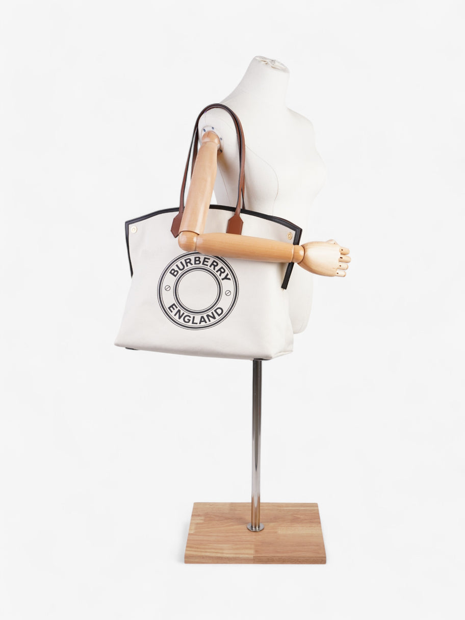 Burberry Society Tote White / Black / Brown Canvas Large Image 13