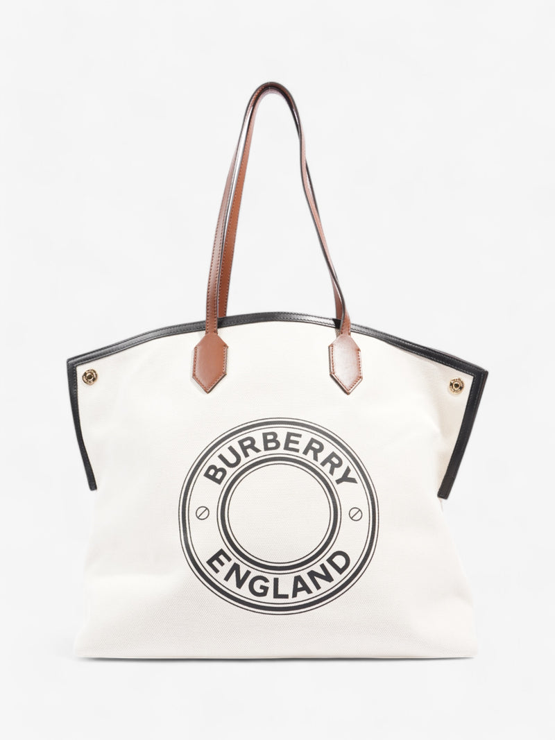  Burberry Society Tote White / Black / Brown Canvas Large