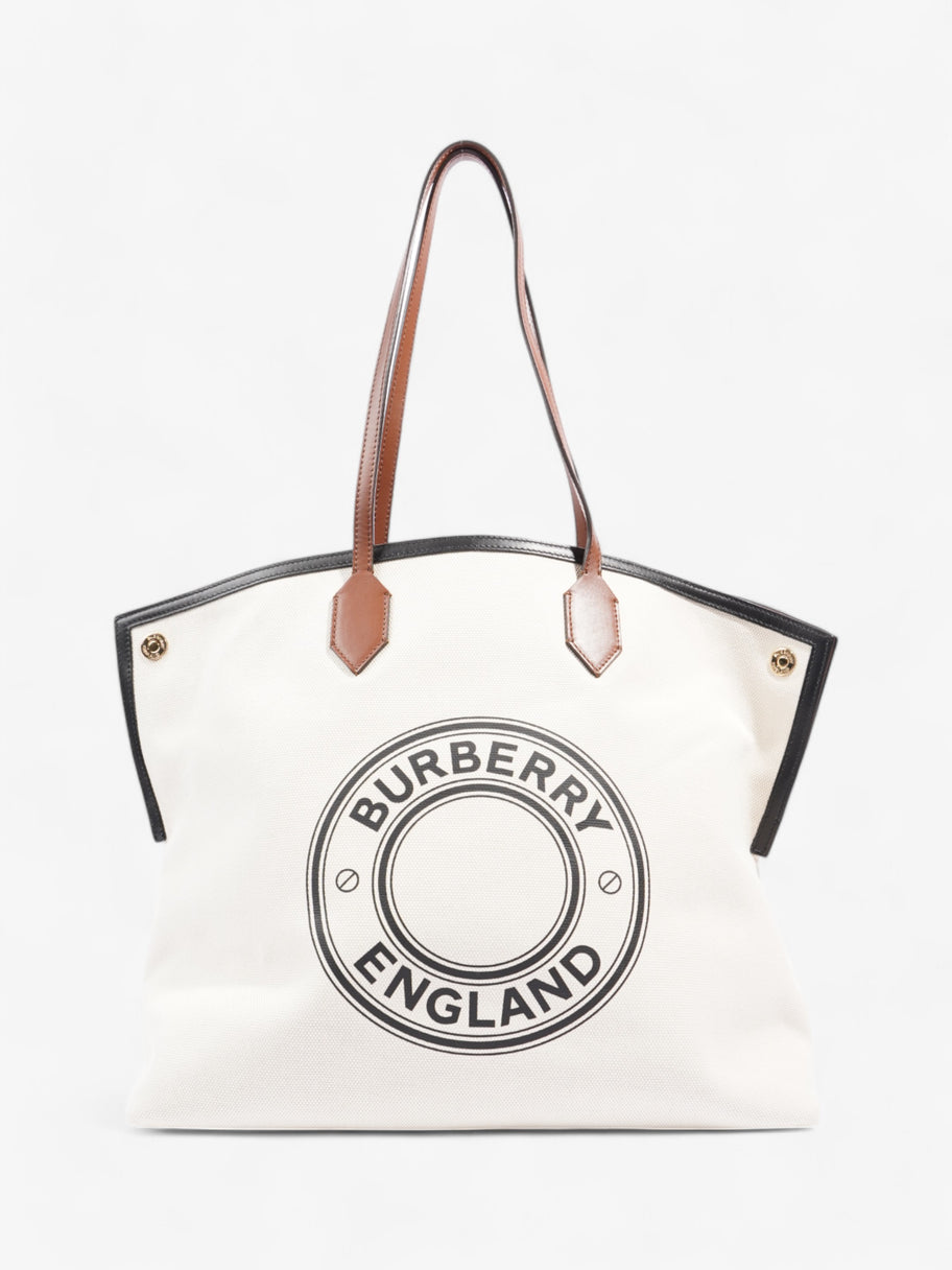 Burberry Society Tote White / Black / Brown Canvas Large Image 12