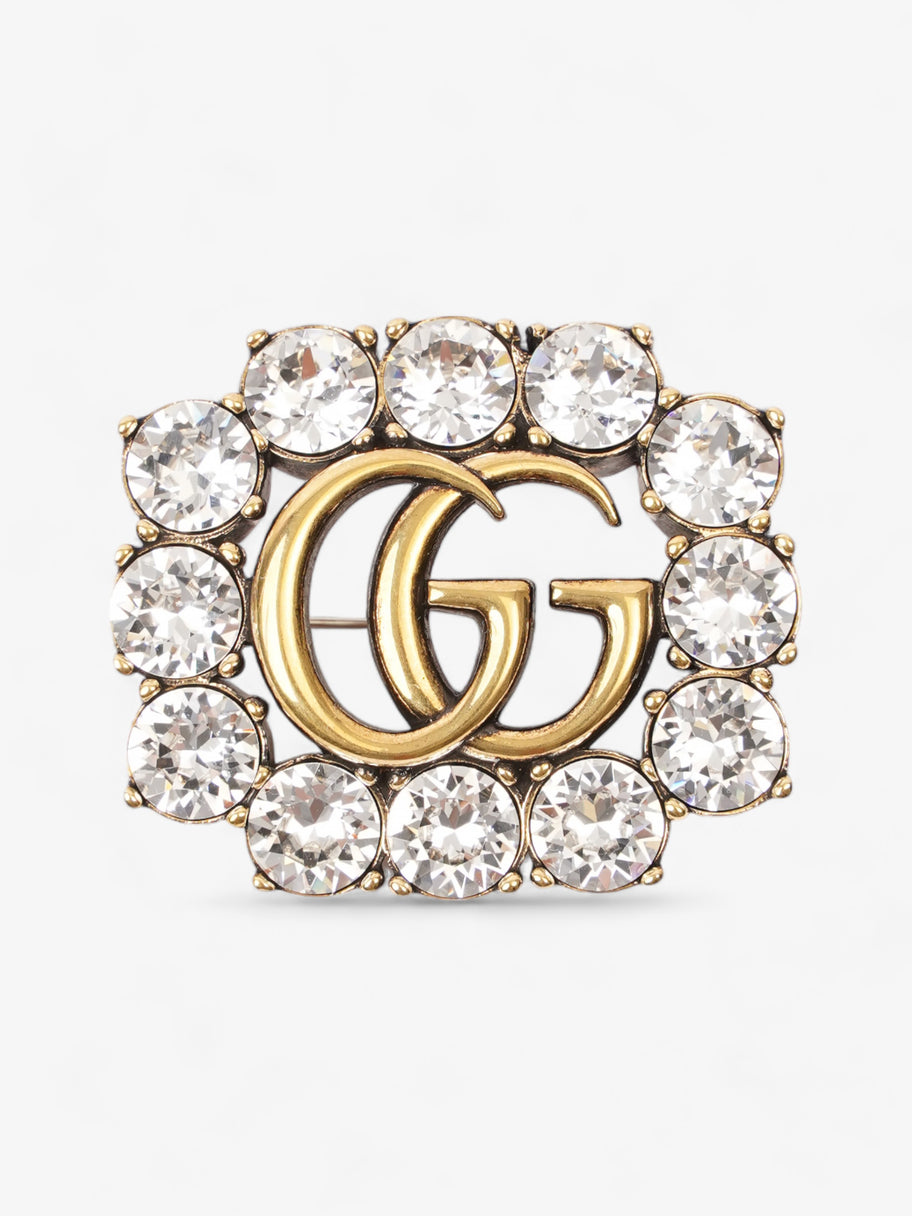 Gucci Crystal Double G Brooch Aged Gold Base Metal Image 1