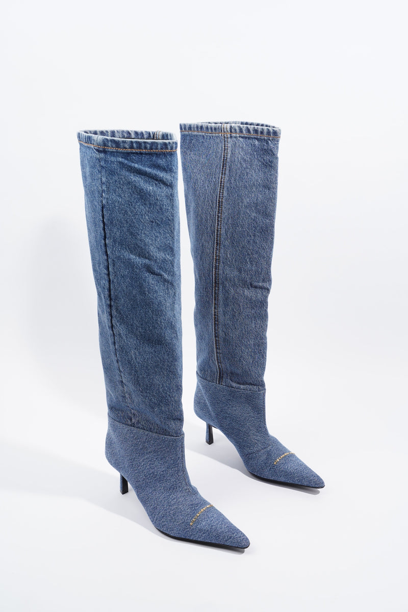  Alexander Wang Womens Viola 65 Slouch Boot Washed Denim EU 36 / UK 3