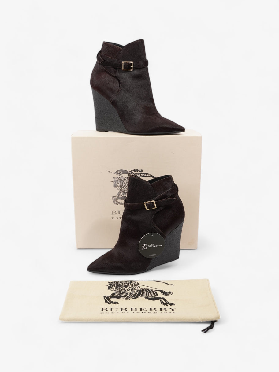 Burberry Buckle Detail Ankle Wedge Boot 110mm Chocolate Brown Calf Hair EU 38 UK 5 Image 11