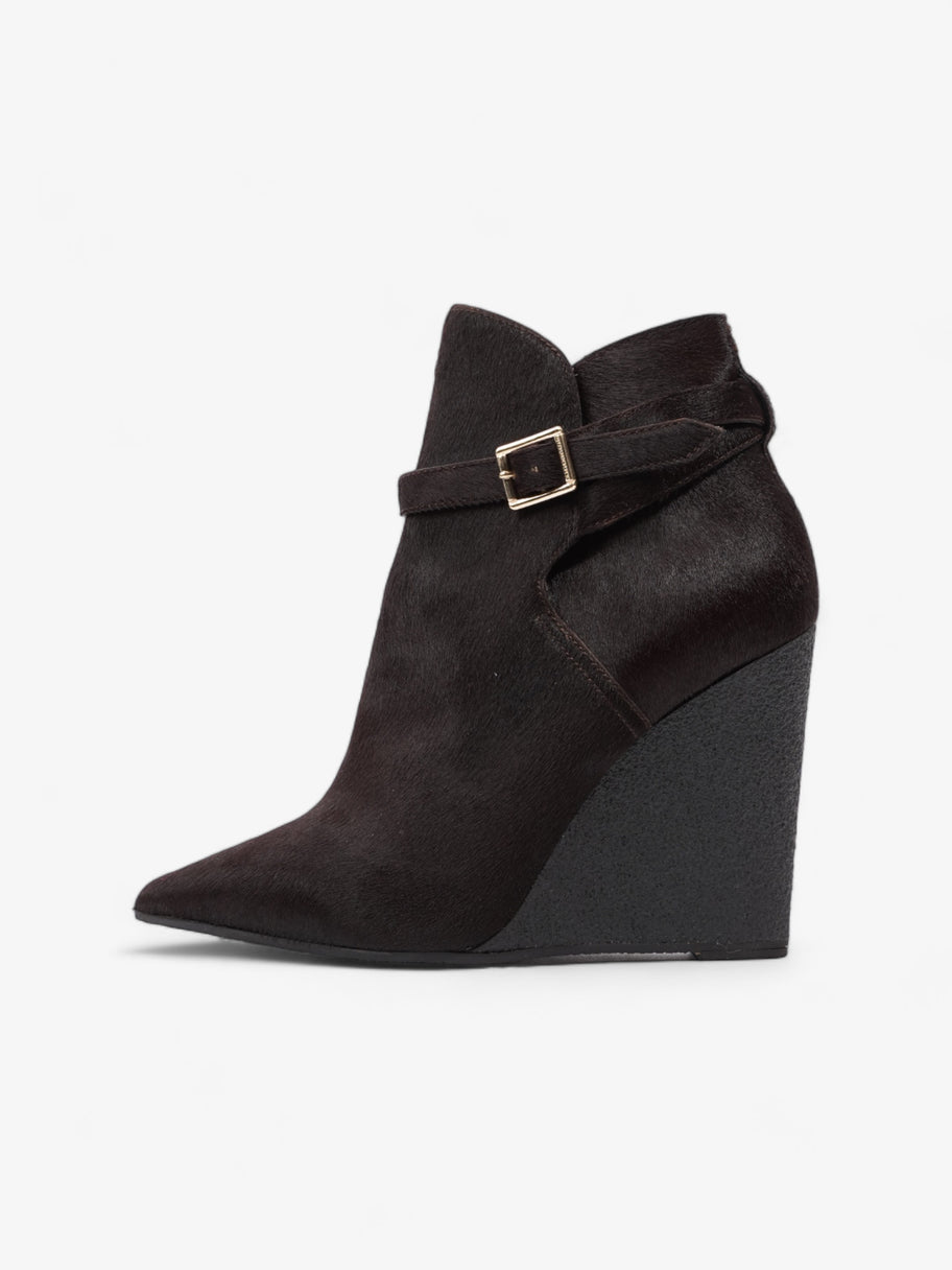 Burberry Buckle Detail Ankle Wedge Boot 110mm Chocolate Brown Calf Hair EU 38 UK 5 Image 5