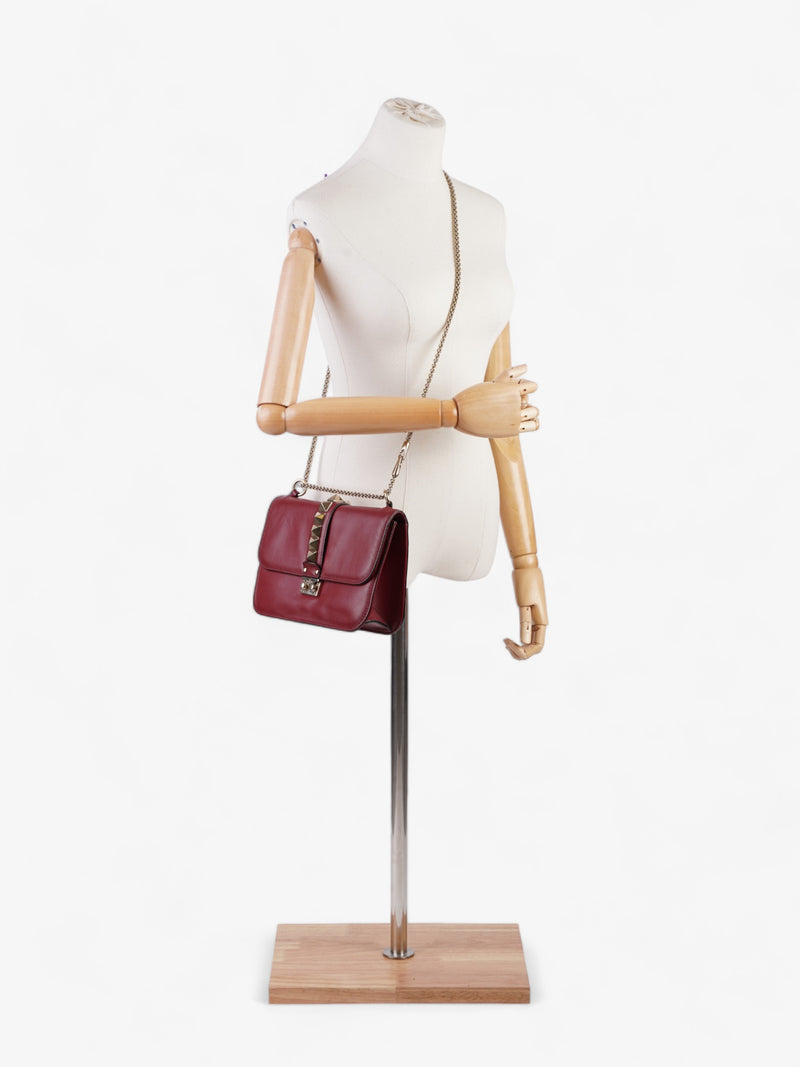  Valentino Rockstud Medium Glam Lock Flap Burgundy Leather