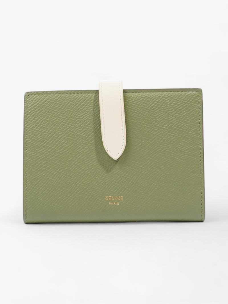  Celine Strap Wallet Green / Cream Leather