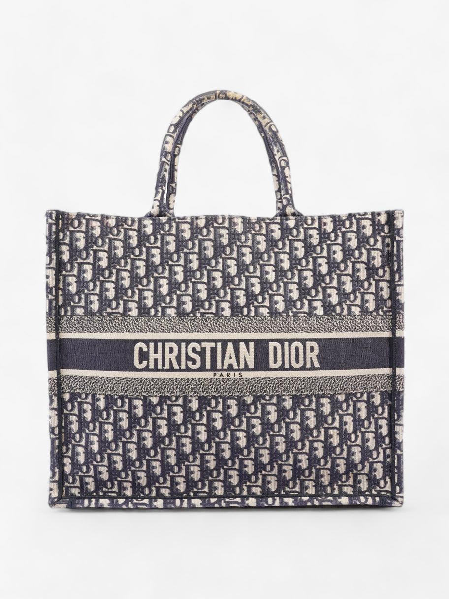 Christian Dior Book Tote Ecru and Blue Dior Oblique Canvas Large Image 1