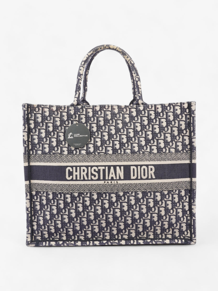 Christian Dior Book Tote Ecru and Blue Dior Oblique Canvas Large Image 8