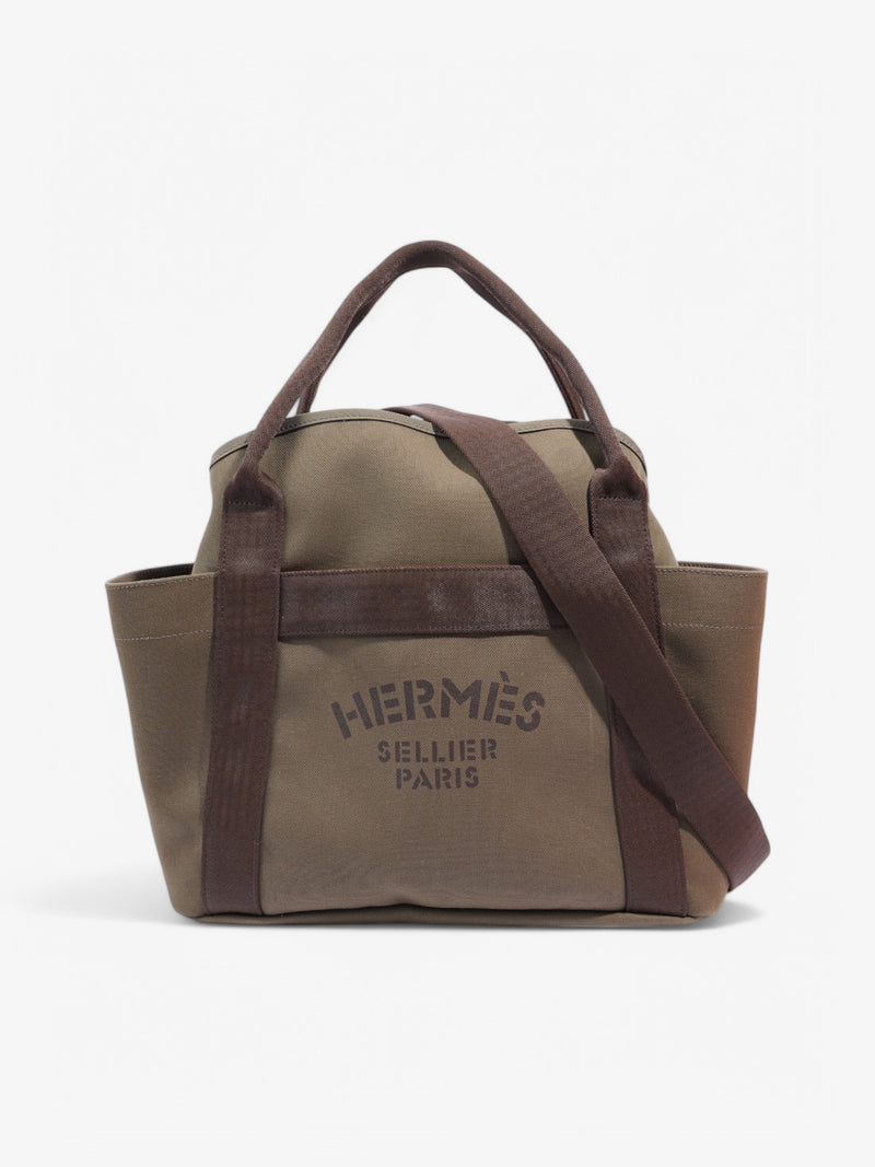  Hermes Sac De Pansage Groom Shopping Bag Olive Green / Brown Canvas