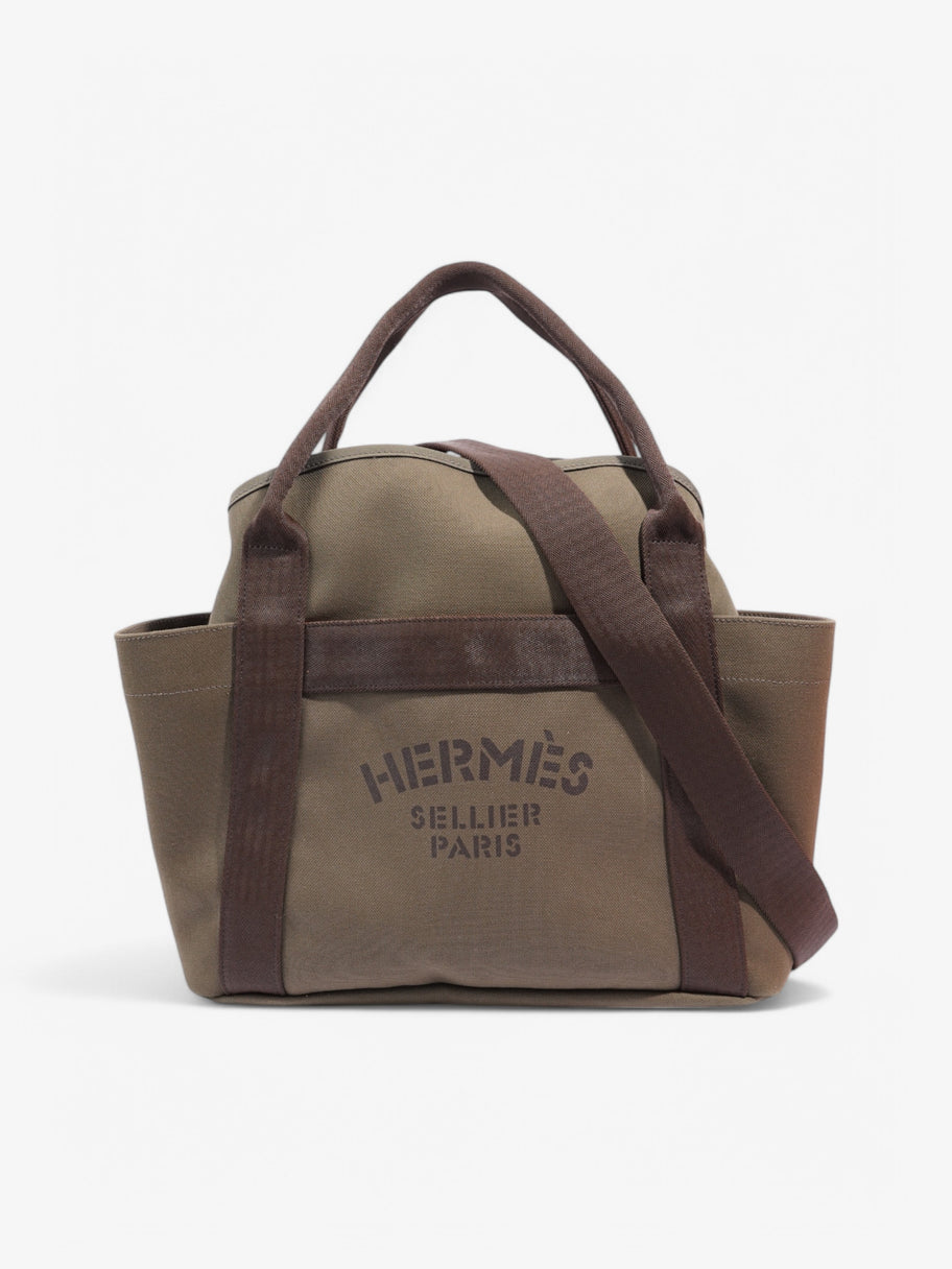 Hermes Sac De Pansage Groom Shopping Bag Olive Green / Brown Canvas Image 1