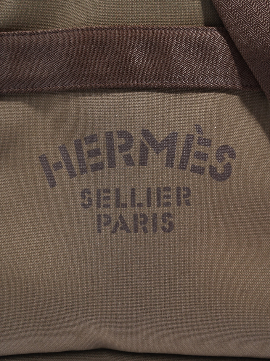 Hermes Sac De Pansage Groom Shopping Bag Olive Green / Brown Canvas Image 7