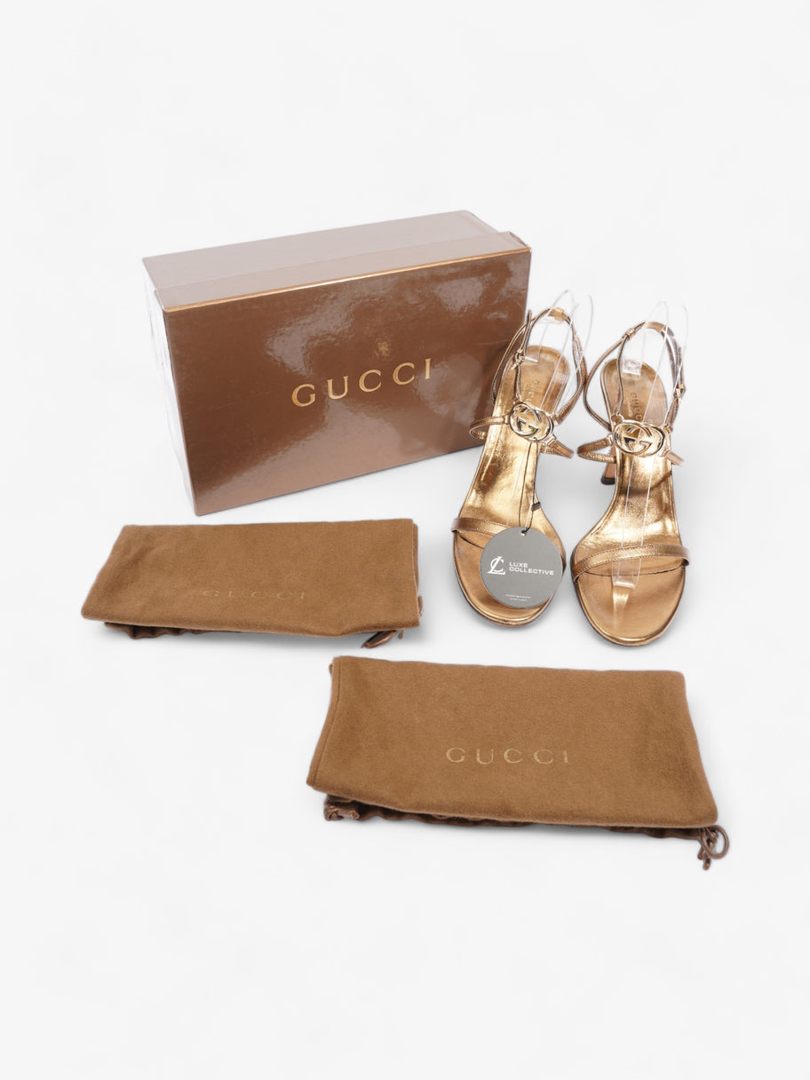 Gucci GG Logo Strappy Open Toe 80mm Gold Leather EU 38.5 UK 5.5 Image 11