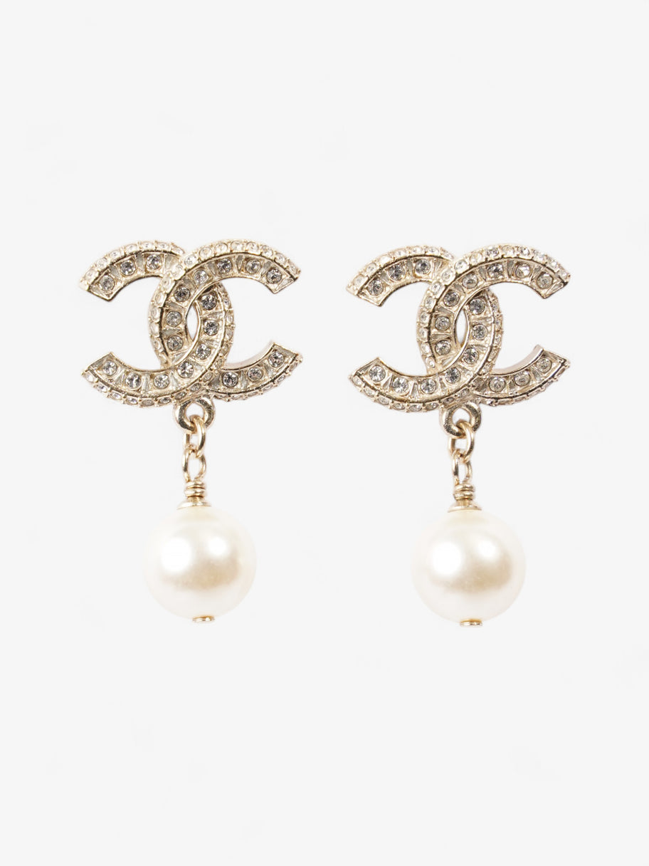 Chanel CC Pearl Drop Earrings Light Gold / White Base Metal Image 1