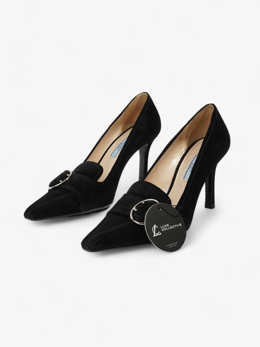 Prada Buckled Square Point Pump 80 Black Suede EU 38.5 UK 5.5 Image 9