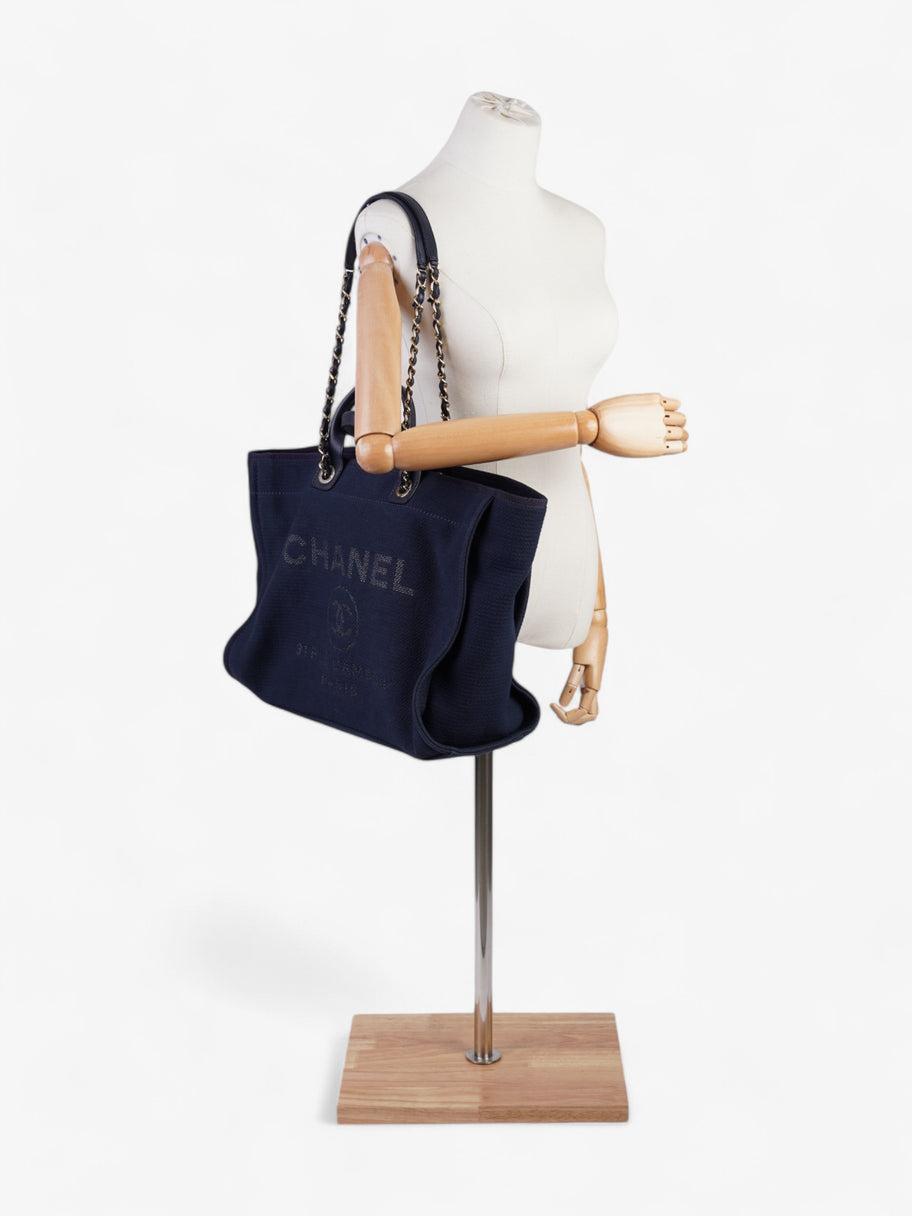 Chanel Deauville Tote Navy Blue Fabric Large Image 2