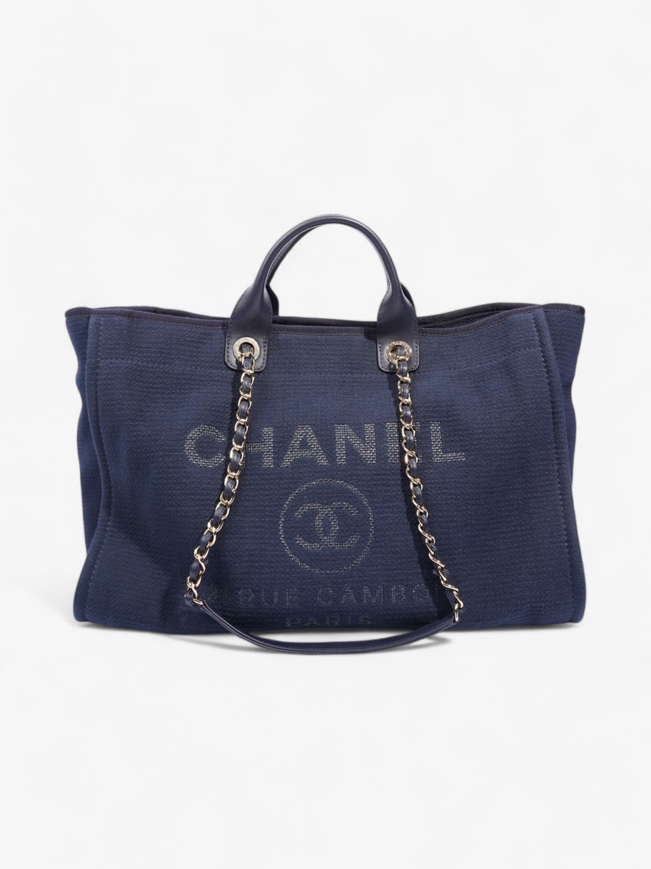 Chanel Deauville Tote Navy Blue Fabric Large Image 1