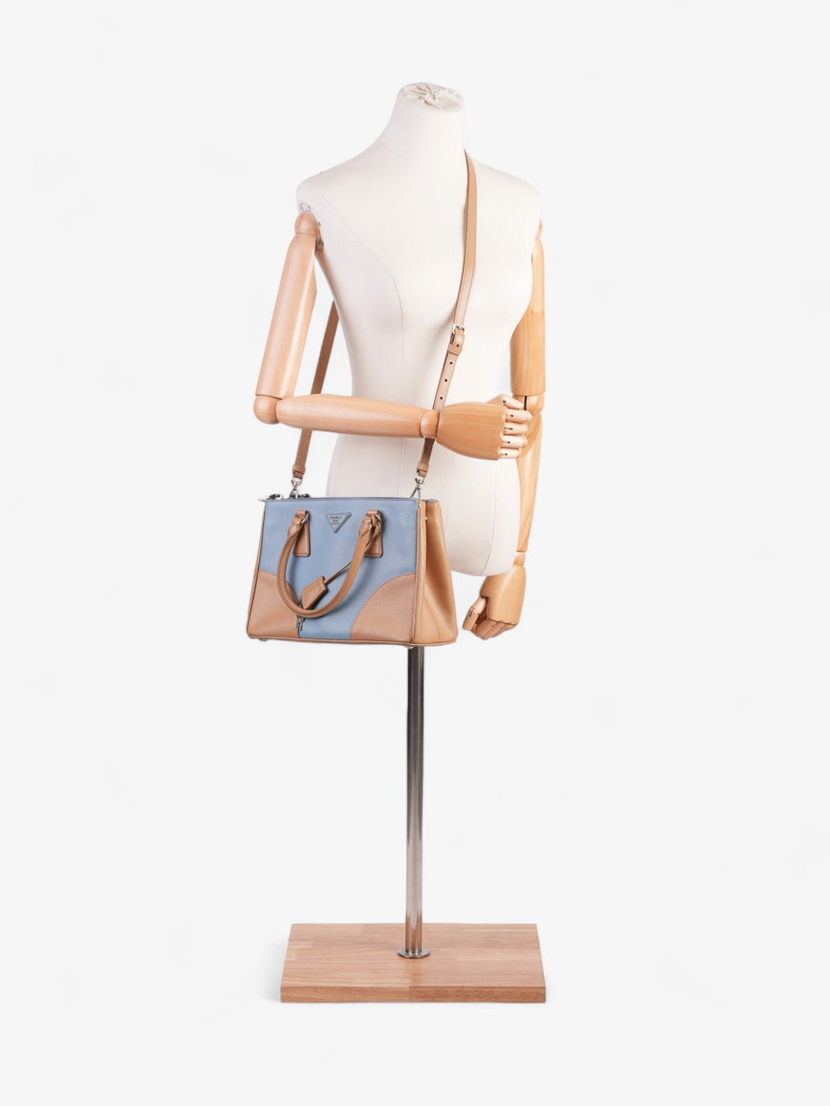 Prada Galleria Double Zip Tote Blue / Beige Saffiano Leather Image 2