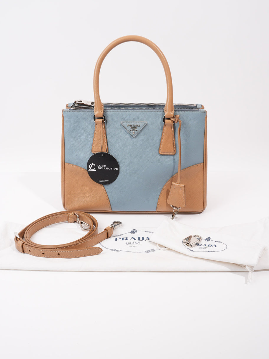 Prada Galleria Double Zip Tote Blue / Beige Saffiano Leather Image 12