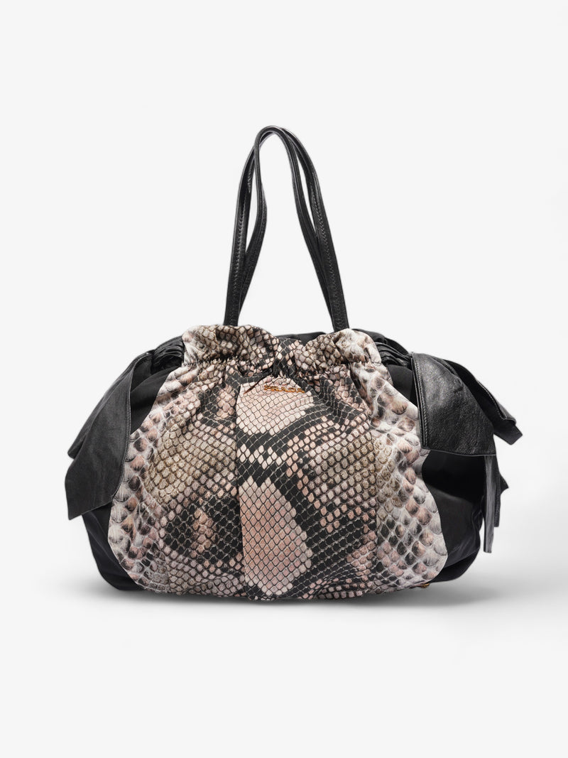  Prada Python Print Bow Detail Black / Pink / Beige Nylon