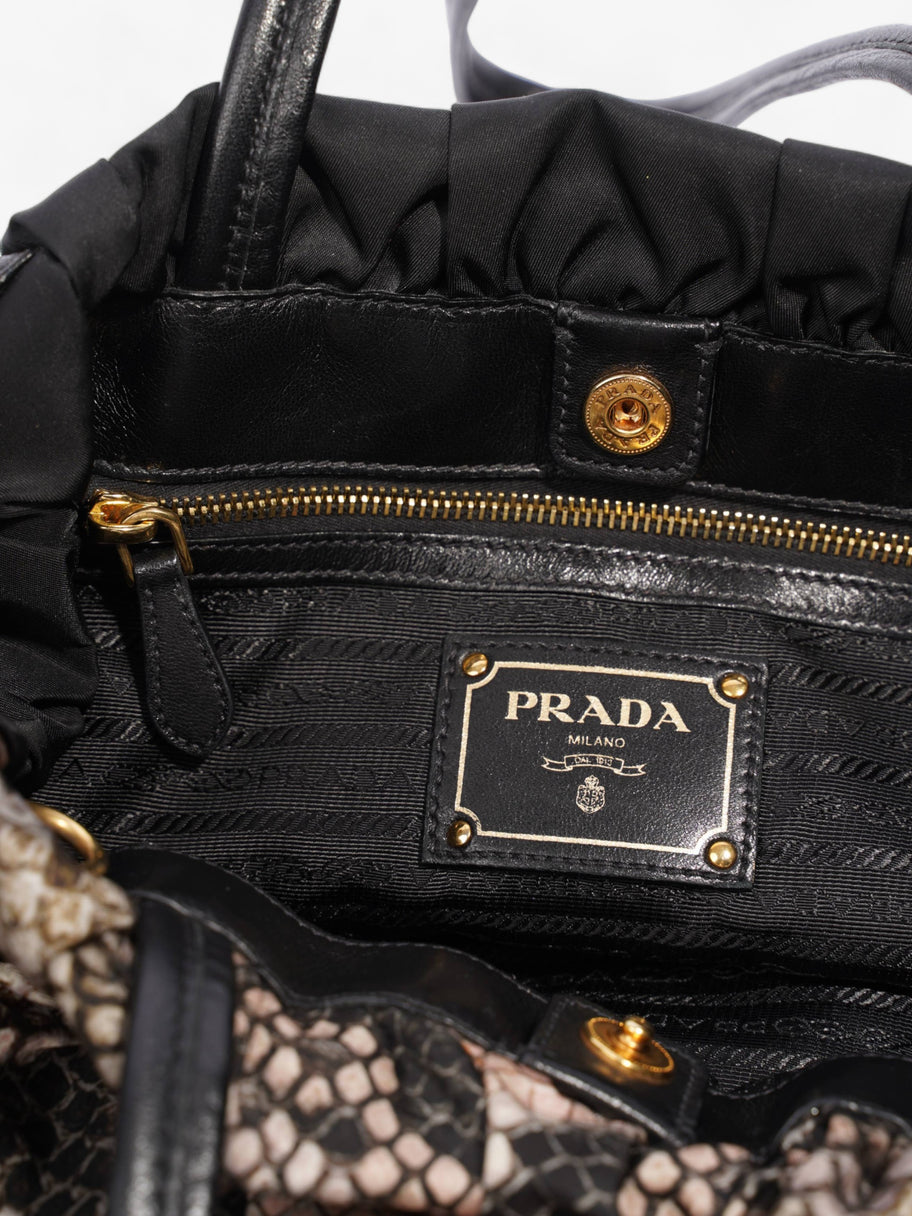 Prada Python Print Bow Detail Black / Pink / Beige Nylon Image 8