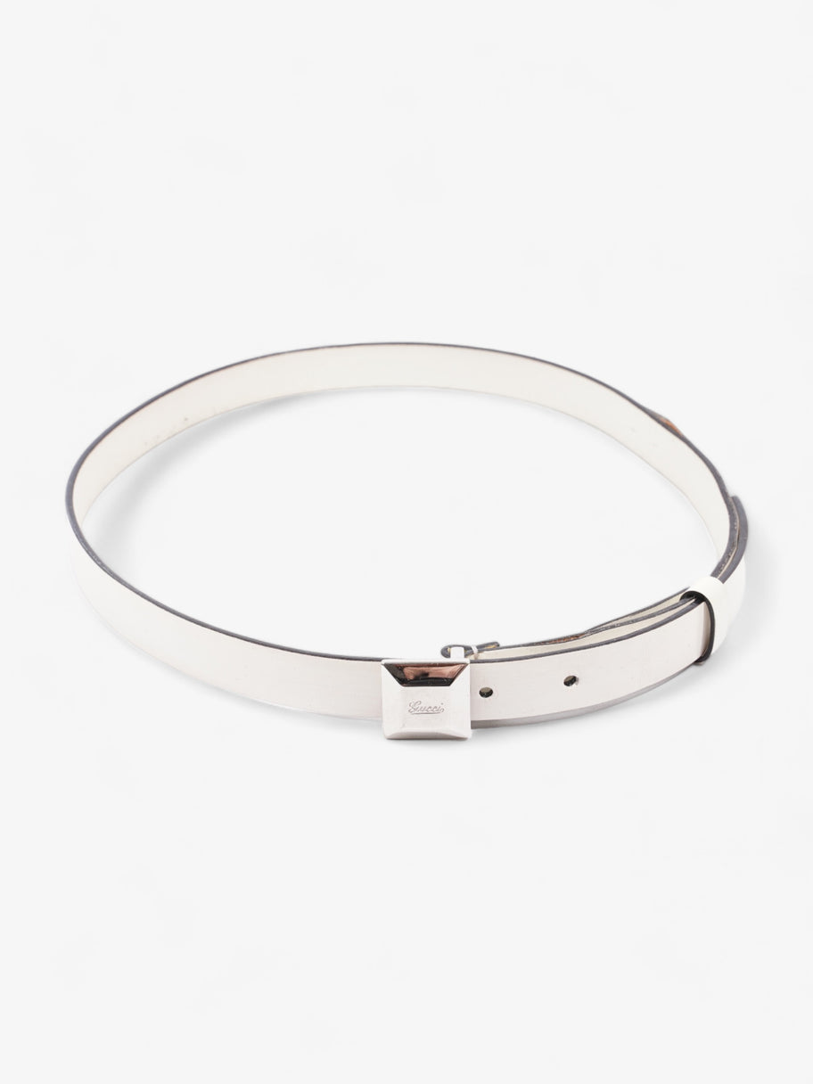 Gucci Thin Square Buckle Belt White Patent Leather 85cm Image 3