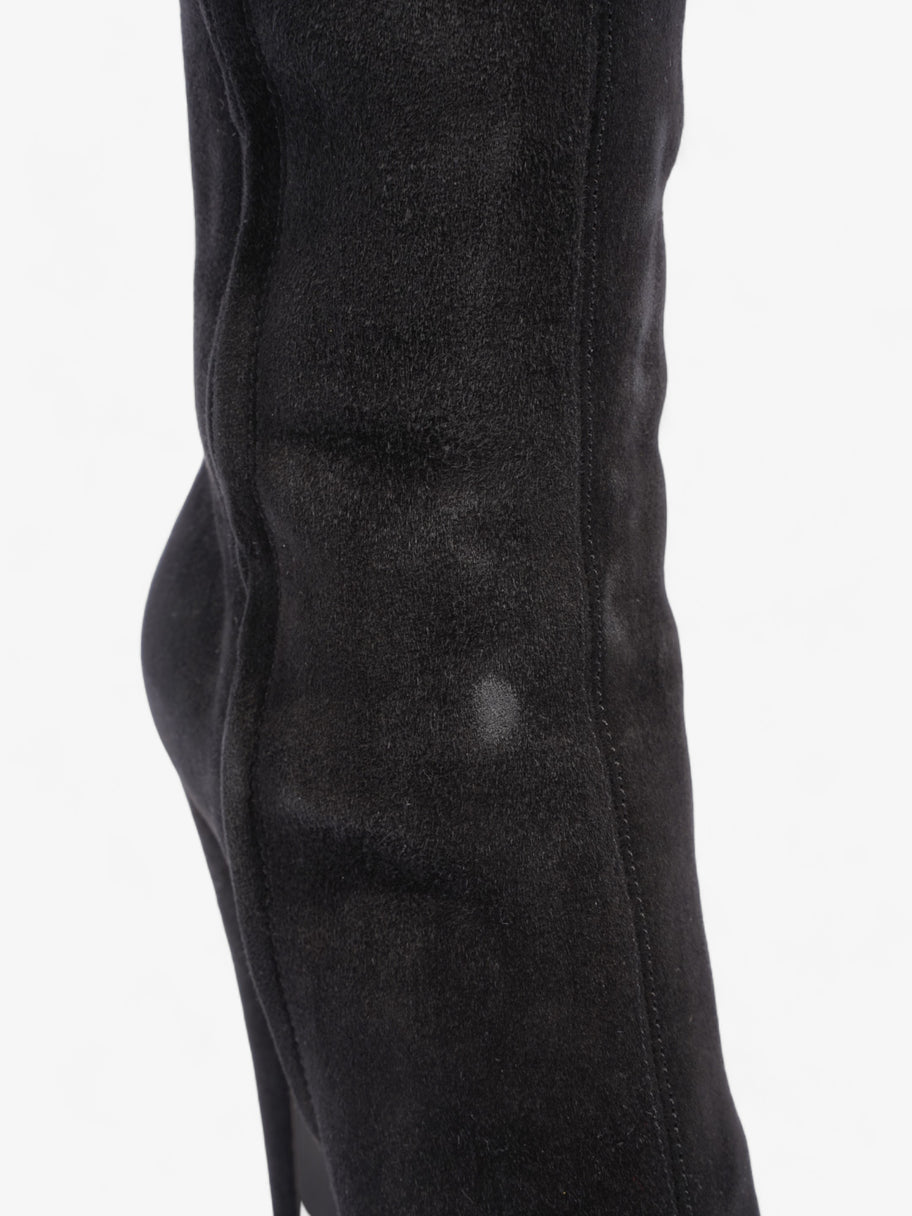 Prada Fur Trim Calf Boots 100mm Black Suede EU 37 UK 4 Image 11