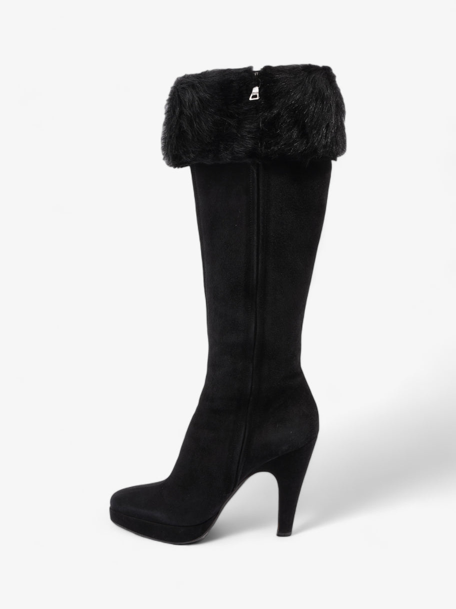 Prada Fur Trim Calf Boots 100mm Black Suede EU 37 UK 4 Image 3