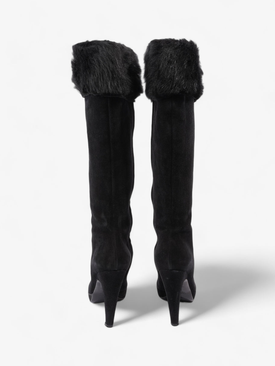 Prada Fur Trim Calf Boots 100mm Black Suede EU 37 UK 4 Image 6