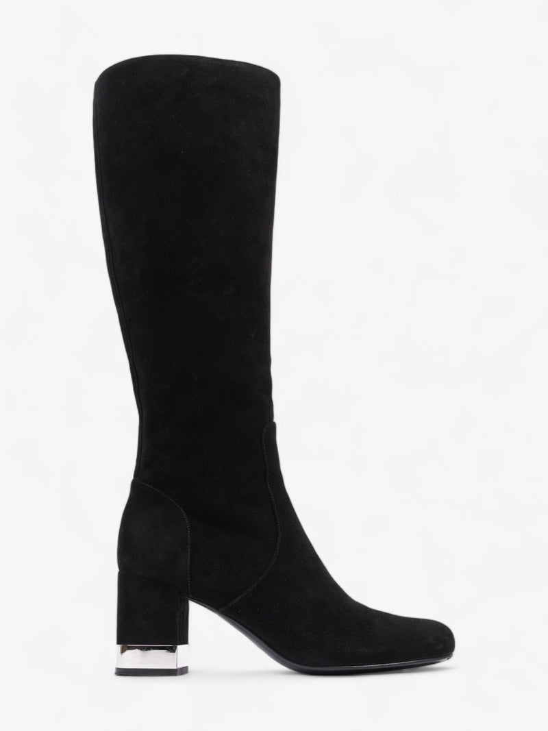  Saint Laurent Babies 70 Tall Boots 70mm Black / Silver Suede EU 37 UK 4