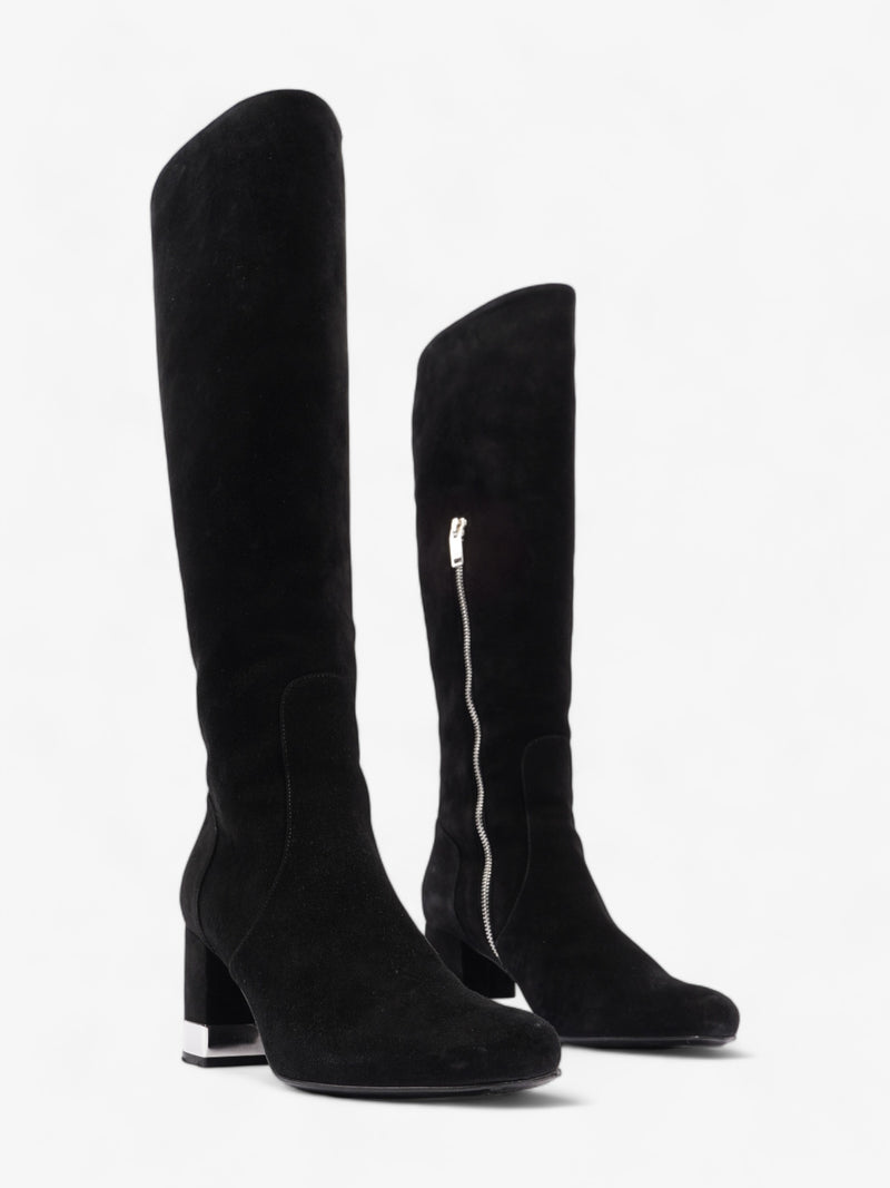  Saint Laurent Babies 70 Tall Boots 70mm Black / Silver Suede EU 37 UK 4