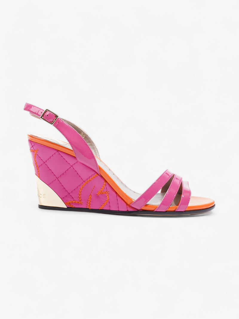  Versace Sandal Wedges 80mm Pink / Orange Patent Leather EU 36 UK 3