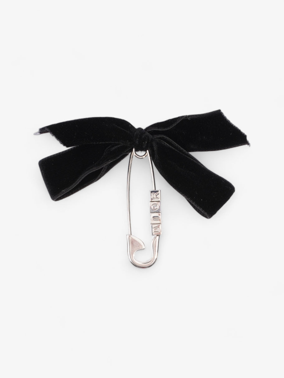 Christian Dior Logo Block Letters with Ribbon Safety Pin Brooch Black / Silver Base Metal Image 1