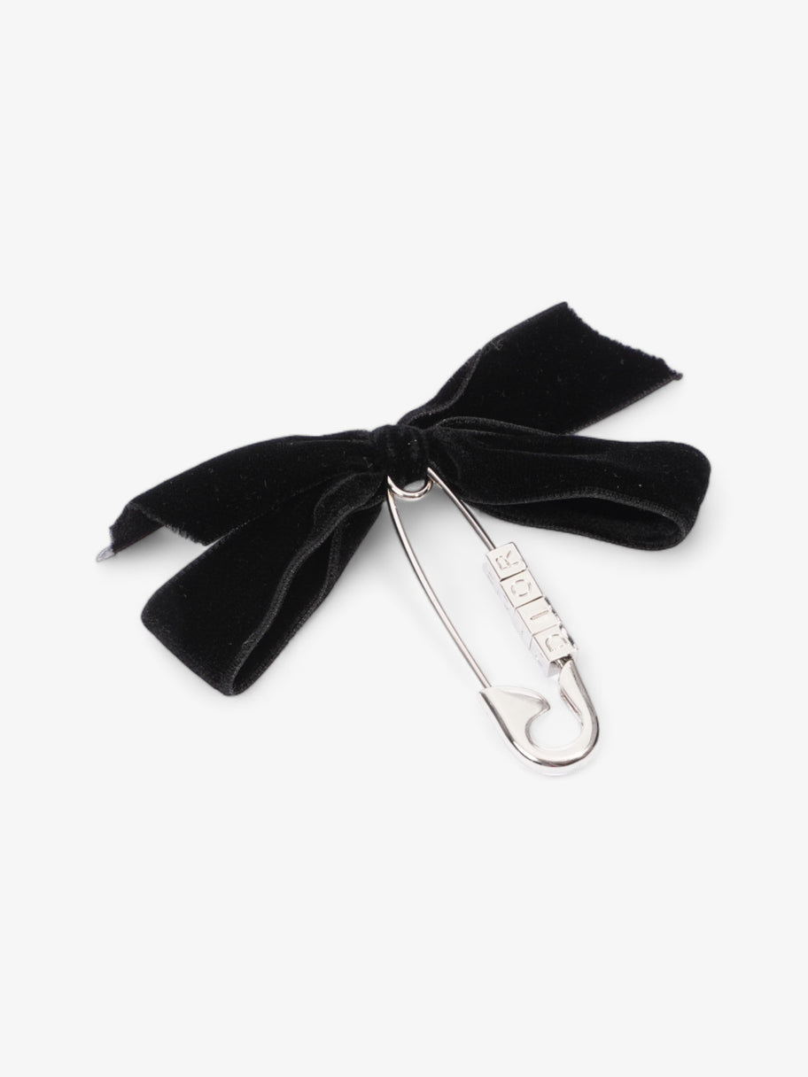 Christian Dior Logo Block Letters with Ribbon Safety Pin Brooch Black / Silver Base Metal Image 2