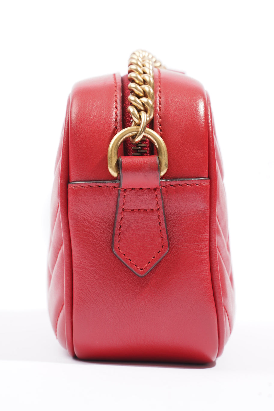 Mini GG Marmont Chain Hisbiscus Red Calfskin Leather Image 3