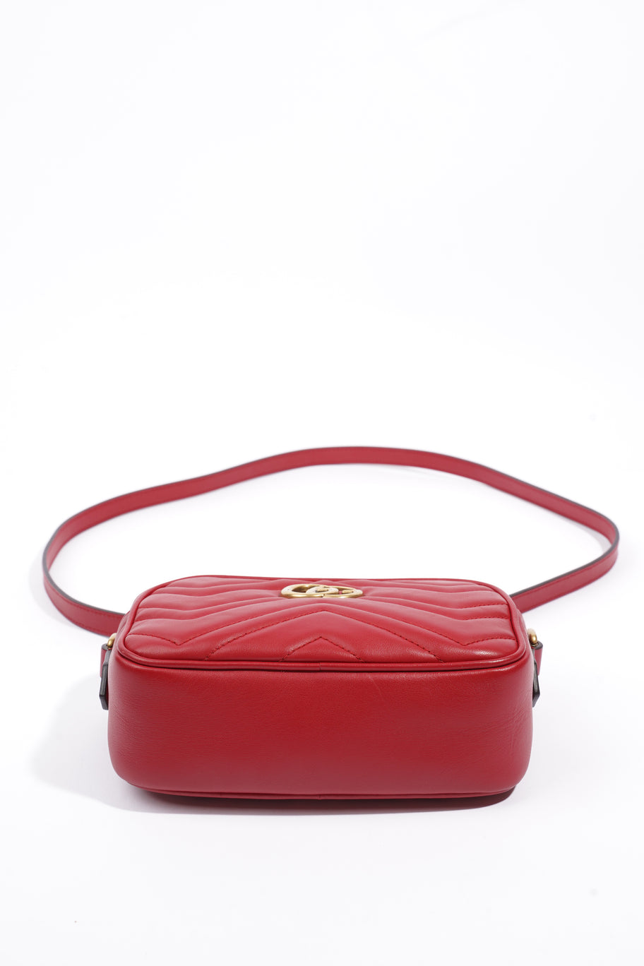 Mini GG Marmont Chain Hisbiscus Red Calfskin Leather Image 6