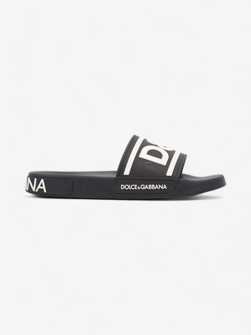  Dolce and Gabbana Logo Print Slides Black / White Rubber EU 44 UK 10