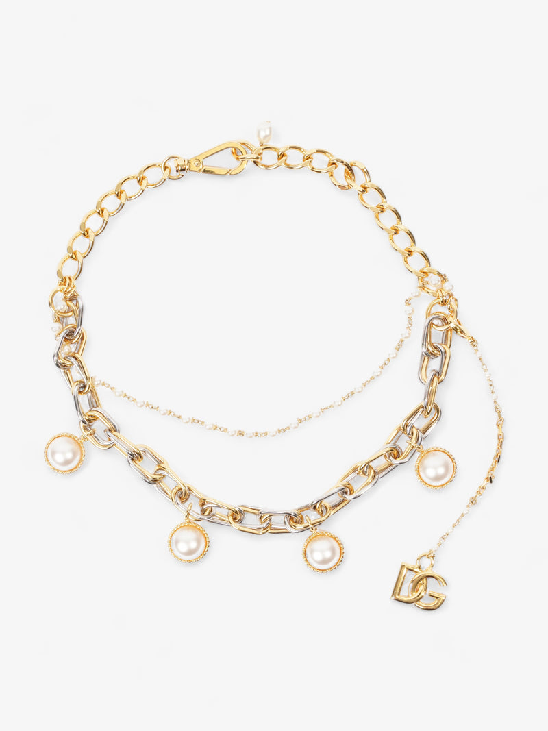  Dolce and Gabbana DG Pearl Chain Necklace Gold / Silver / Pearl Brass