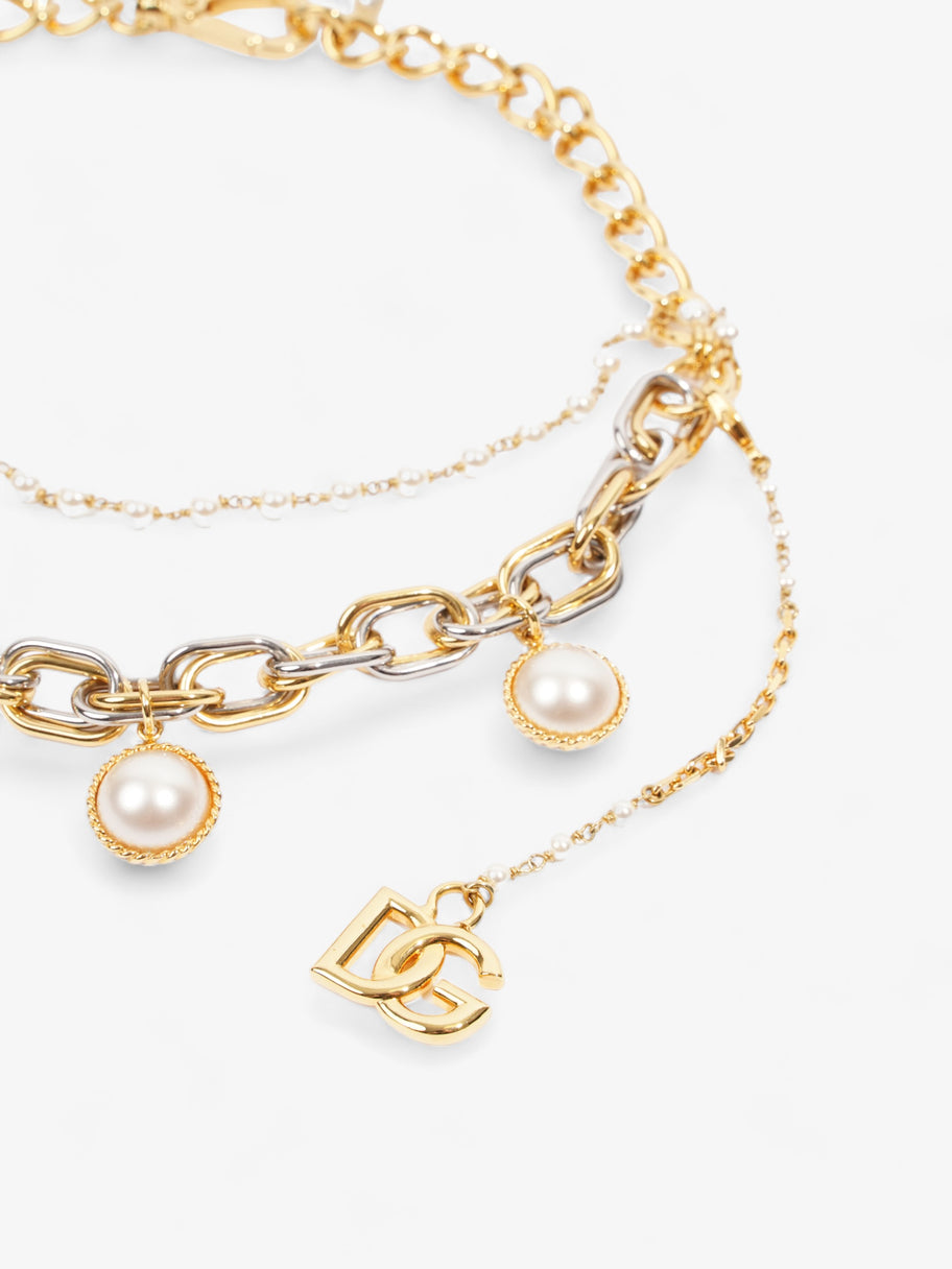 Dolce and Gabbana DG Pearl Chain Necklace Gold / Silver / Pearl Brass Image 2