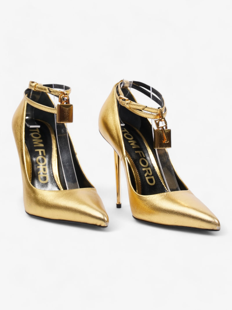  Tom Ford Padlock Heels 100 Gold Leather EU 38 UK 5