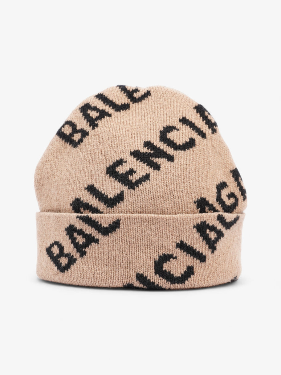 Balenciaga Allover Logo Beanie Beige / Black Wool Image 3